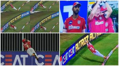 West Indian cricketer Nicholas Pooran pulled catch off the save of the season on the boundary ropes for Kings XI Punjab during their IPL 2020