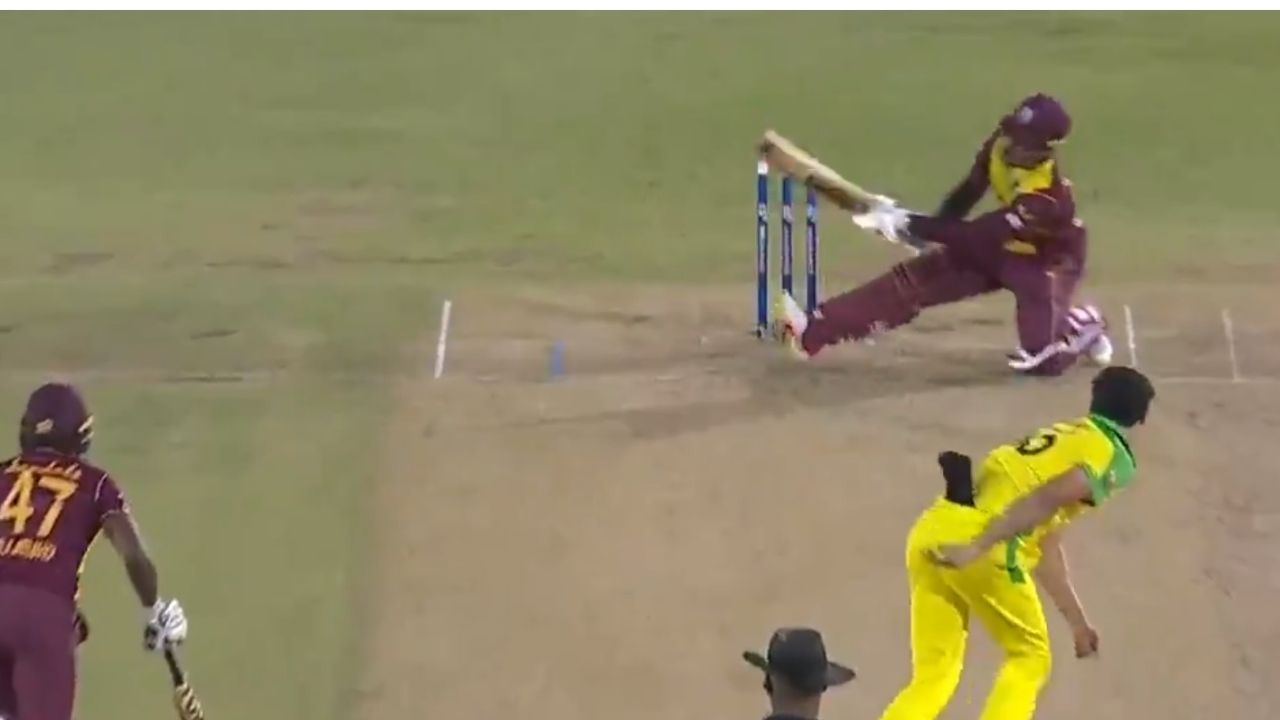 shimron hetmyer smashes an amazing scoop shot on mitchell starc ball