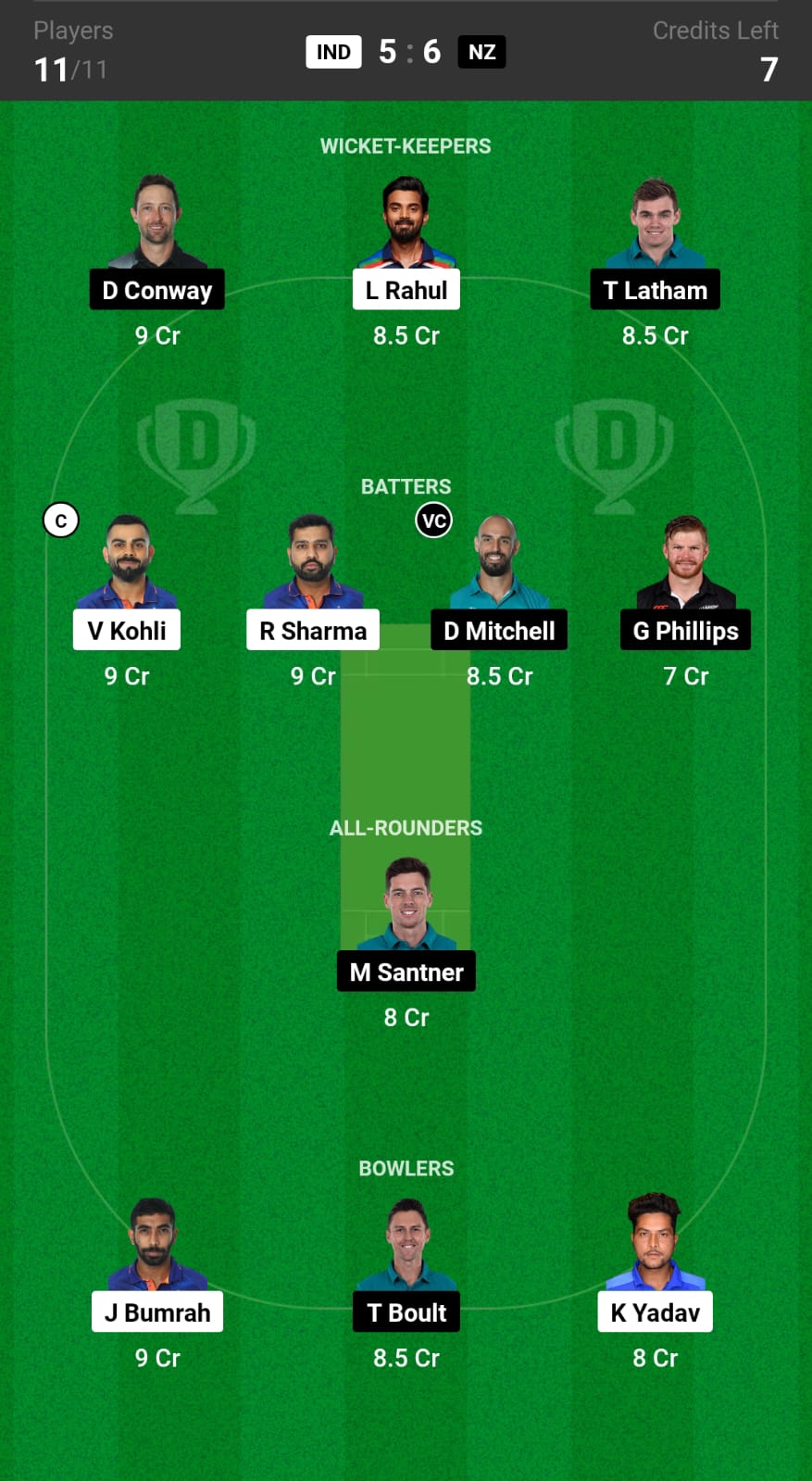 IND vs NZ Dream11 Prediction Today Match and Dream11 Team Suggested Playing XI No. 1